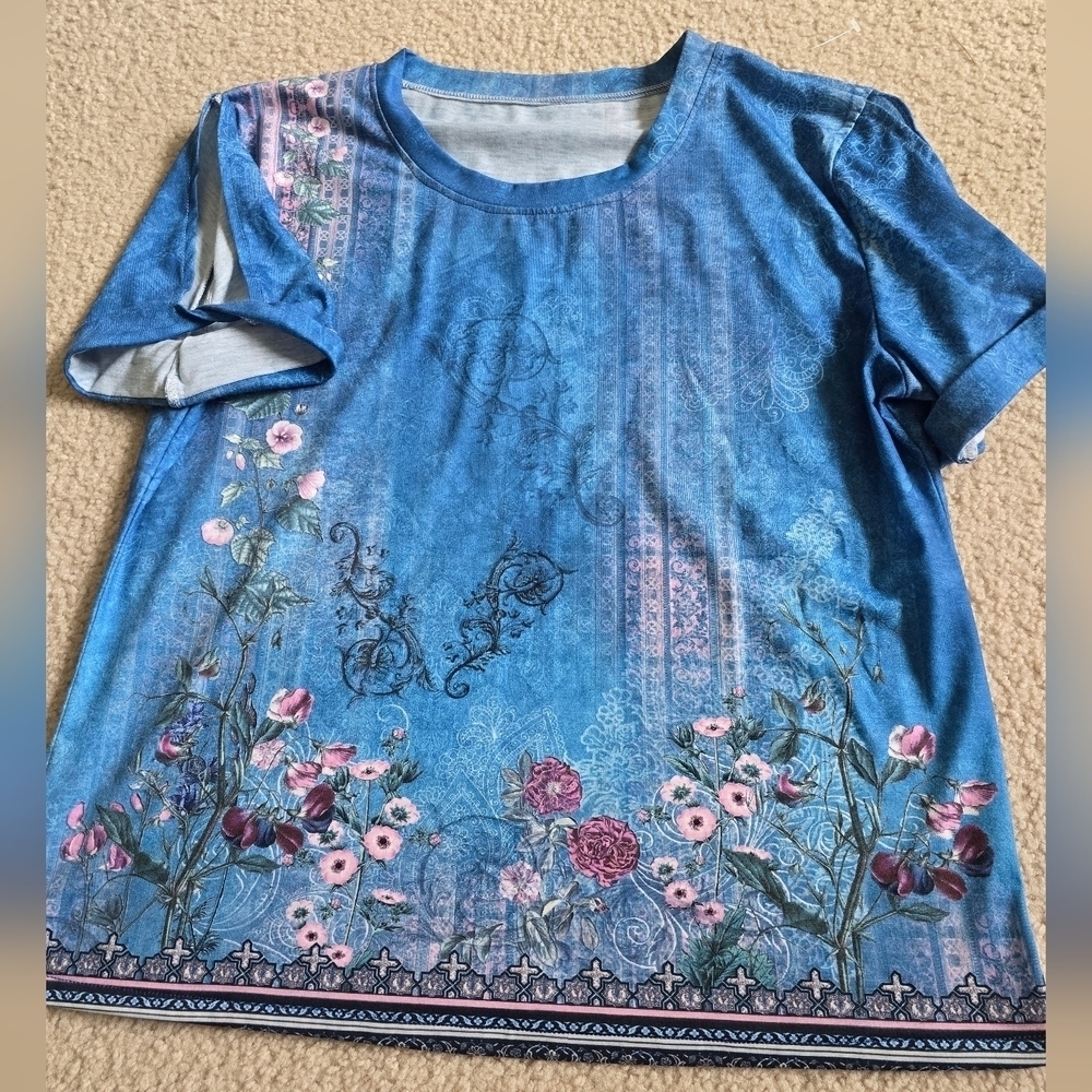 🌈Floralcore Short Sleeve Scoop Neckline Tee Top